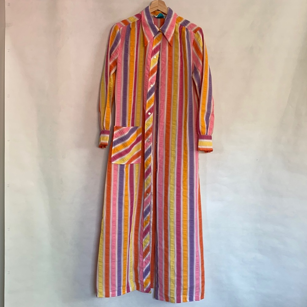 1970s Rainbow Striped Housecoat